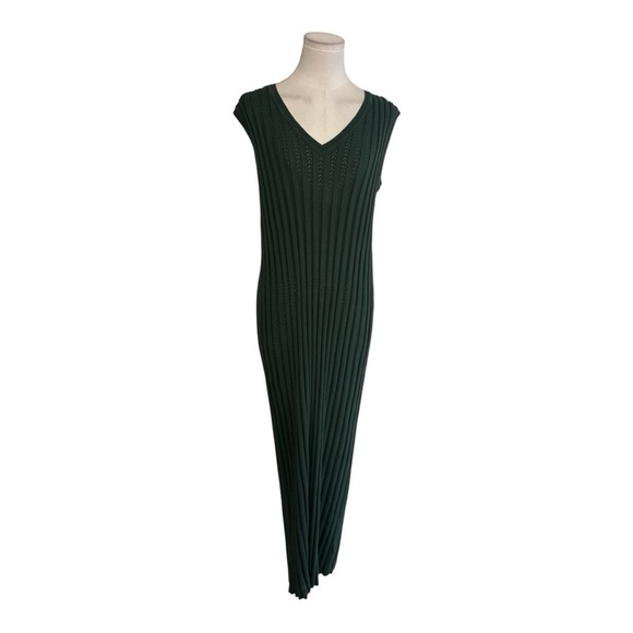 VARLEY Christine Knit Forest Glade Green Maxi Dress L Fall Sleeveless Work Party - Picture 7 of 14